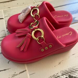Circus by Sam Edelman Pink Platform Clogs – Gold Chain Tassel – Size 6.5